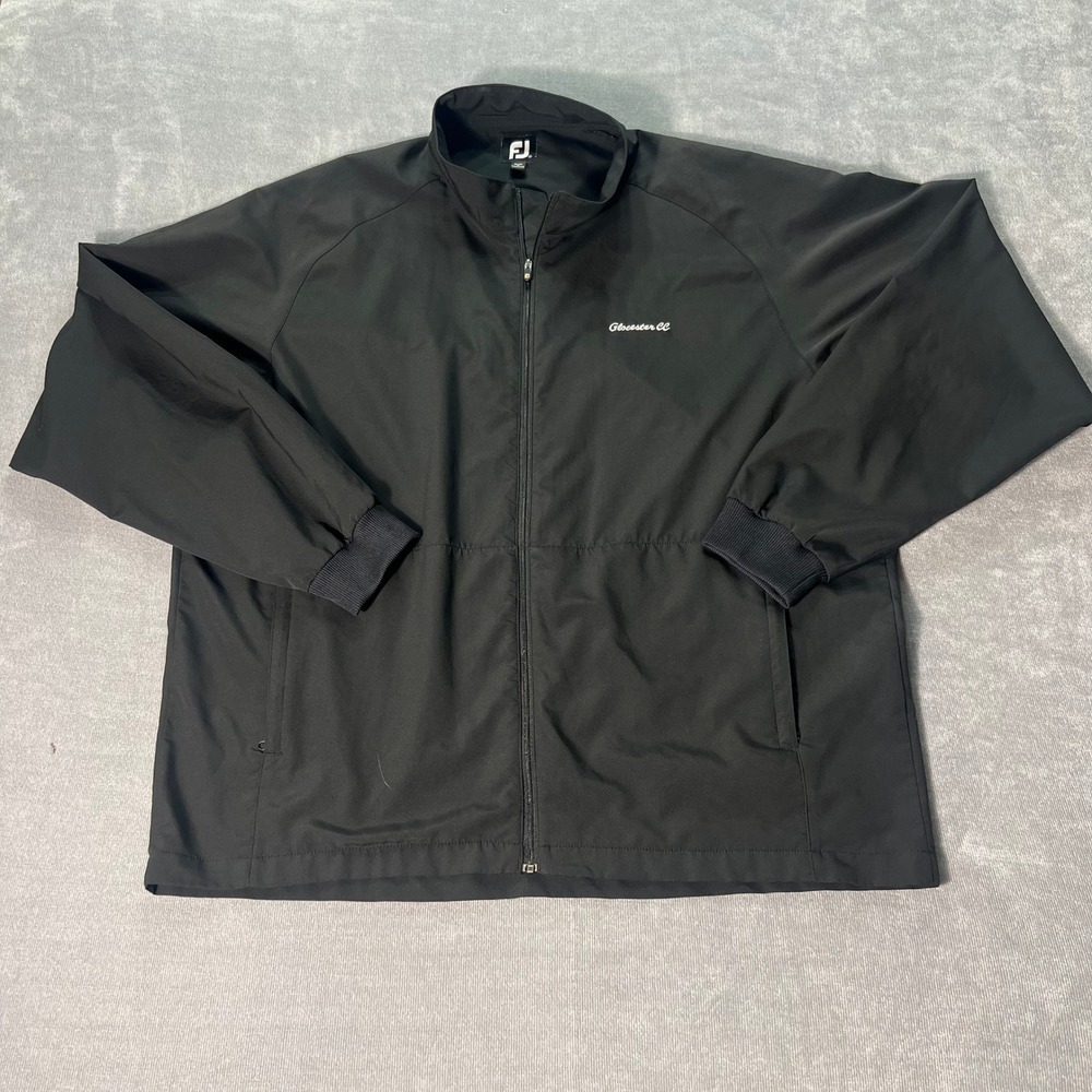 FootJoy Mens Jacket XL Black Full Zip Windbreaker Golf Glocester CC Logo